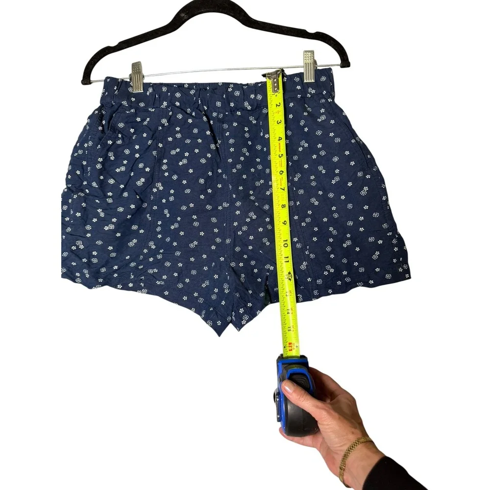 Madewell Navy Blue Floral Block Print‎ Pull On Shorts Elastic Waist Womens Small